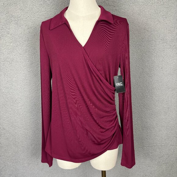 I.n.c. International Concepts Womens Side Ruched Top Rhodolite Garnet Medium NWT - Picture 1 of 11